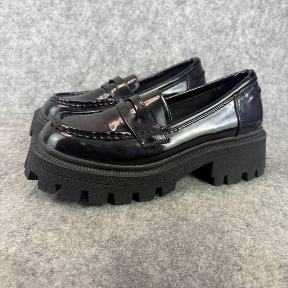 ASOS DESIGN Black Chunky‎ Loafers Patent Leather Size 10 Slip On Round Toe Y2K - Picture 1 of 10